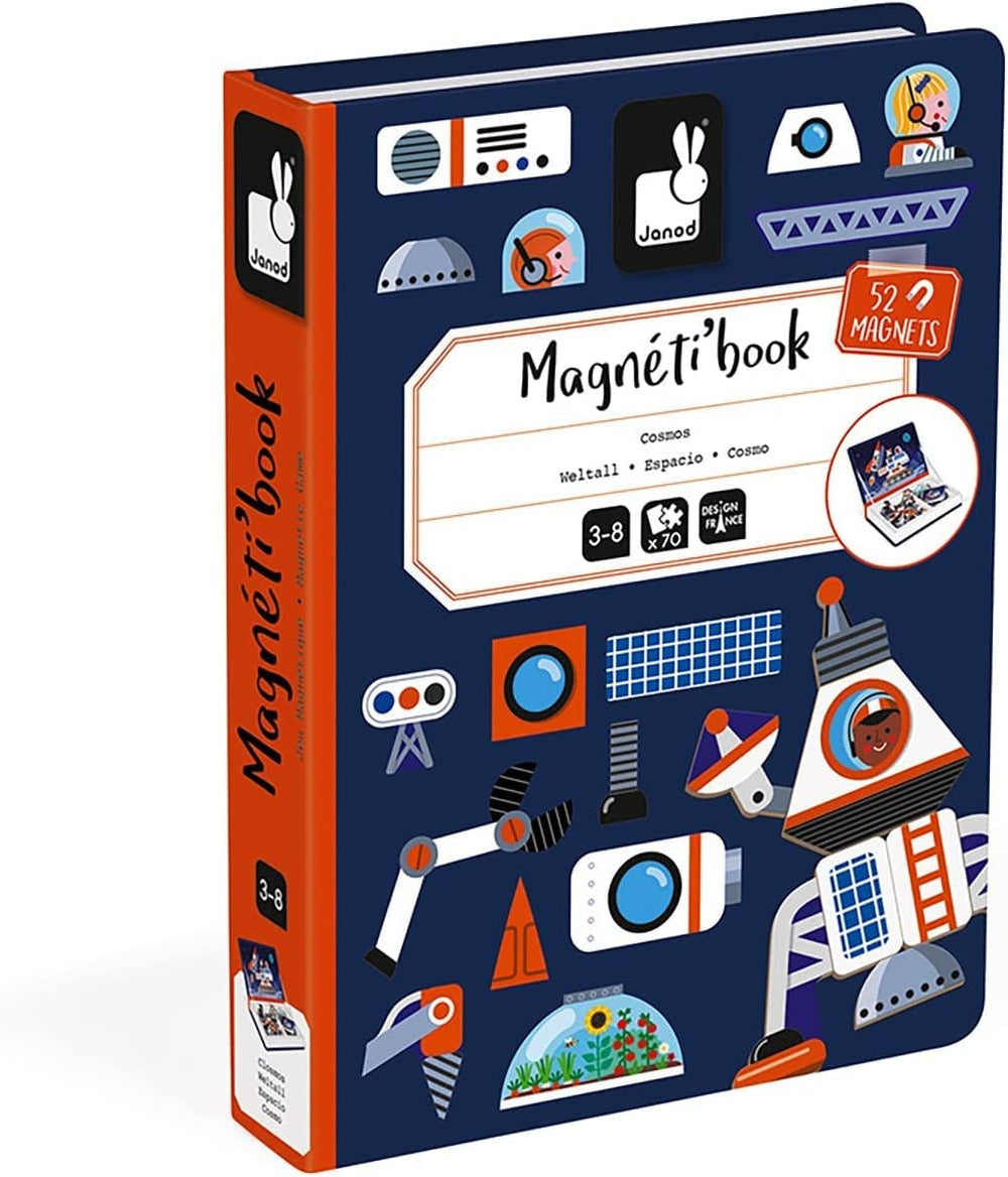 Janod Magneti'Book Universe 70 magnetic tiles compose colorful scenes with hands-on learning.