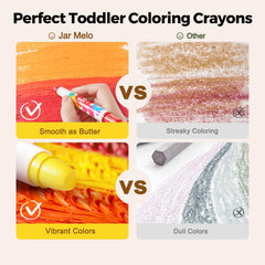 Jar Melo Jumbo Crayons in use by toddlers sparks creative drawing.