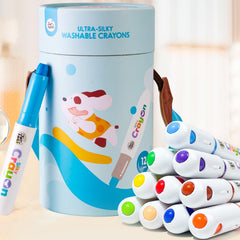 Jar Melo Jumbo washable crayons with 12 colors for vibrant toddler art sessions.