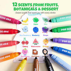 Jar Melo non-toxic formula label visible beside water-based markers for safe play.