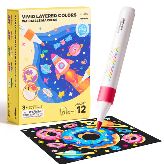 Jar Melo super washable markers 12-color pack for vibrant coloring on paper.
