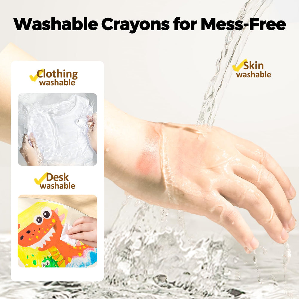 Jar Melo twist-up shell protects crayons and reduces breakage during toddler drawing.