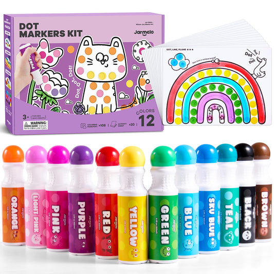 Jar Melo washable dot markers set for toddlers, mess-free coloring.