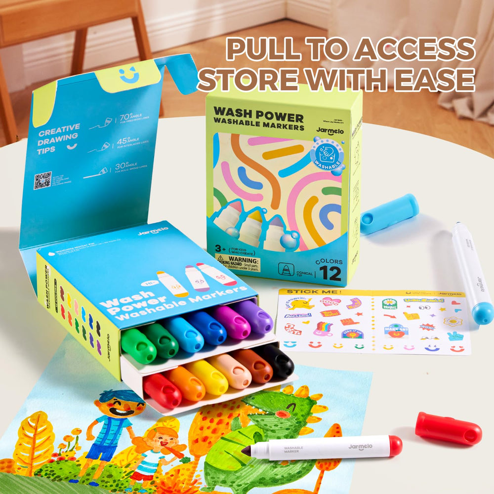 Jar Melo washable markers are skin-friendly and easy to clean from hands