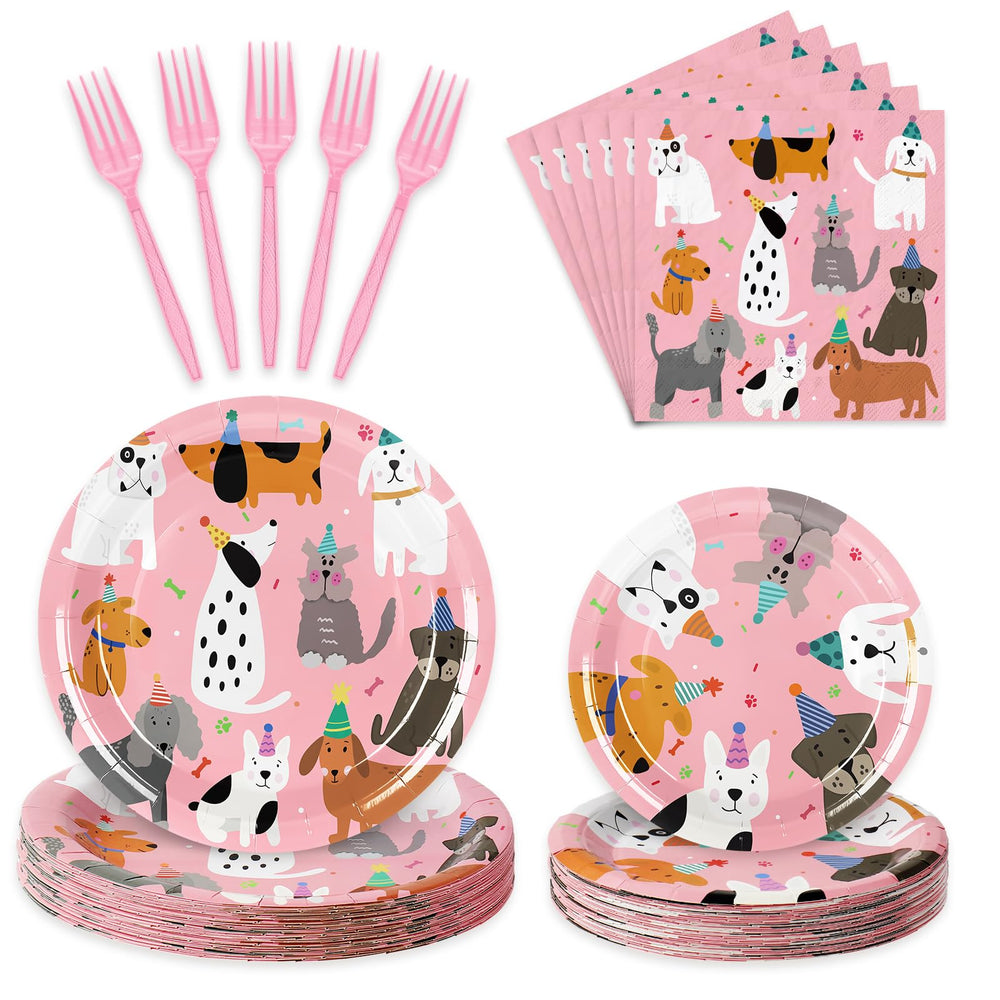 JarThenaAMCS dog birthday plates 9 inch with cute cartoon dogs for festive entertaining