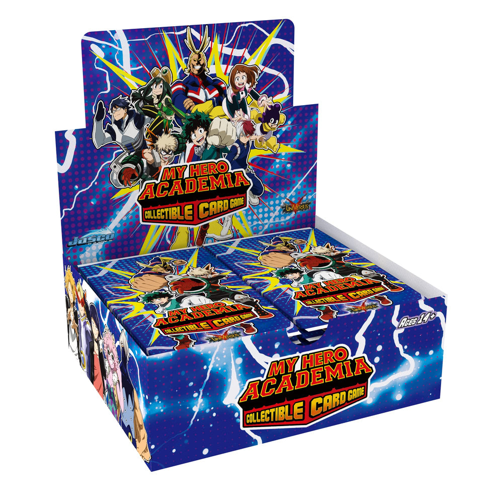 Jasco My Hero Academia booster display front view for collectors at home.
