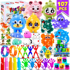 Jasny 107Pcs party favors: variety of fidget toys for classroom prizes.