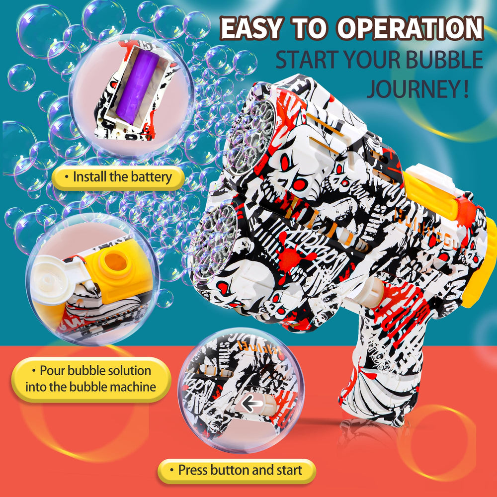 Jasny bubble guns with LED lights for magical bubbles day or night.