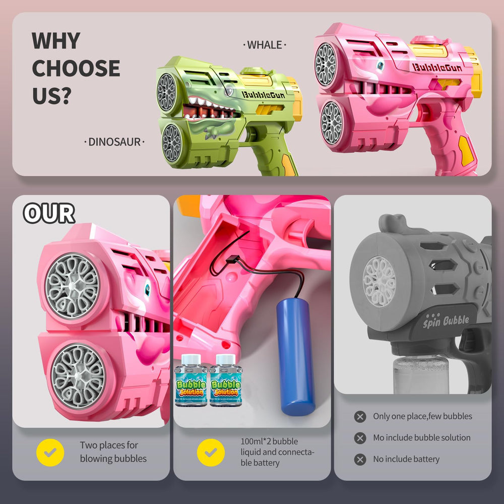 Jasny two pack dino bubble guns ready for backyard or party use