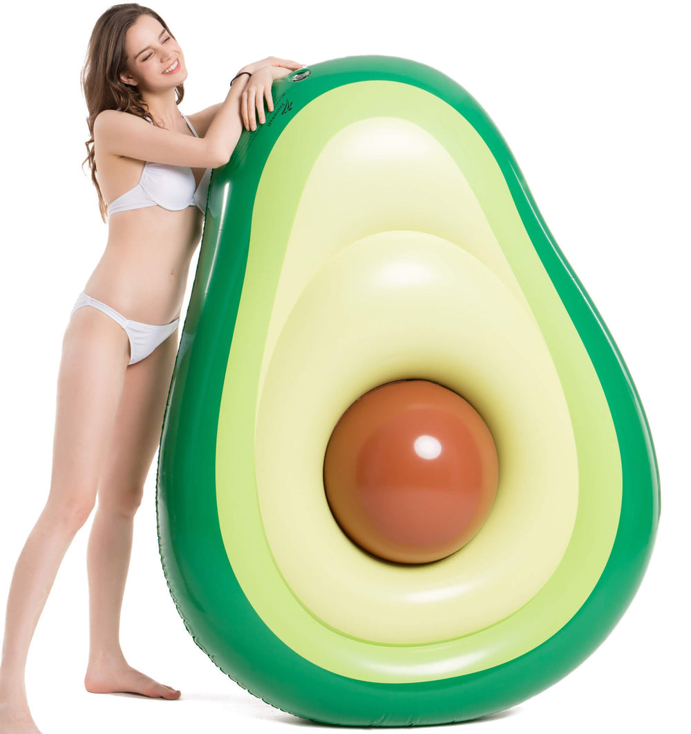 Jasonwell avocado pool float with brown ball for added poolside fun.