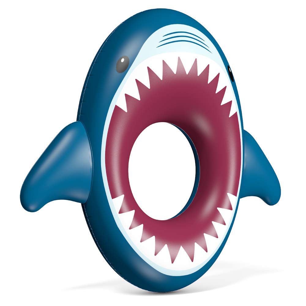 Jasonwell shark inflatable ride-on offers durable raft-grade material for summer play.