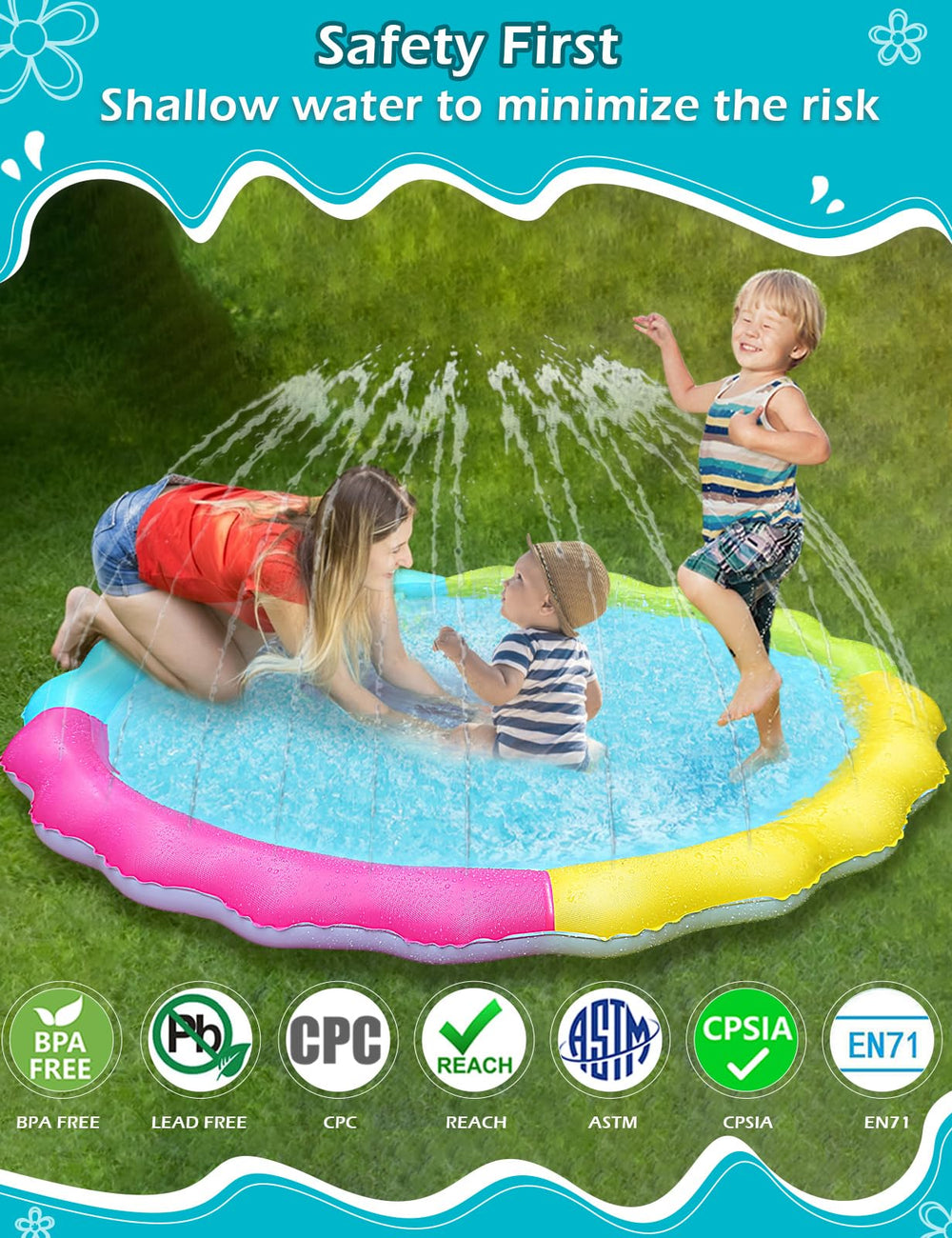 Jasonwell Splash Pad easy setup connects to hose for backyard play.