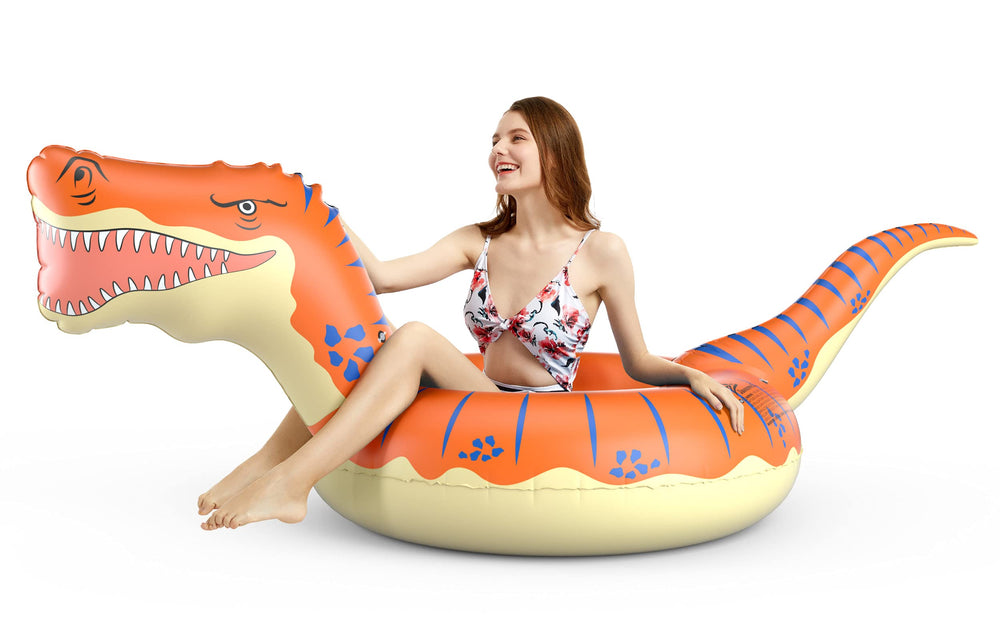 Jasonwell Tyrannosaurus Rex pool tube ideal for sunlit pool, lake, or beach days.