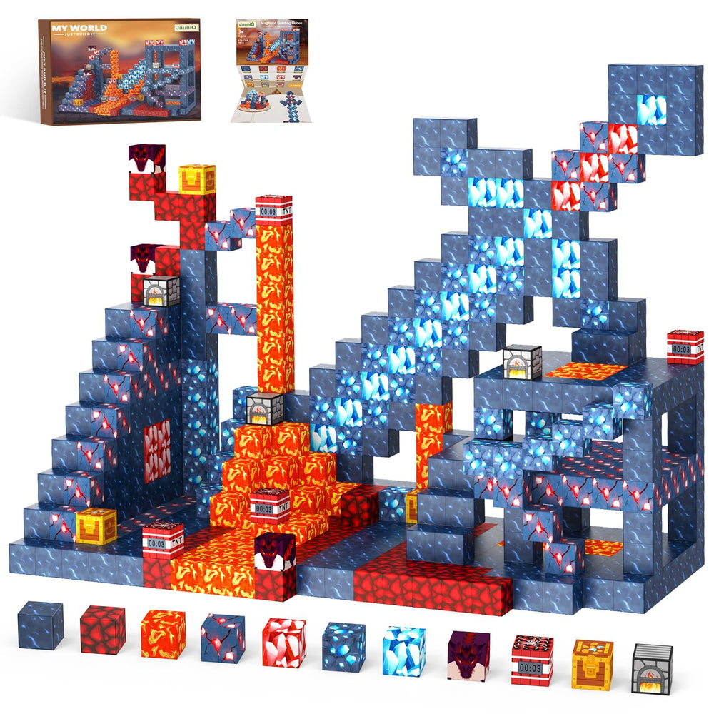 JauniQ magnetic blocks world set assembly promotes imaginative play and spatial thinking.