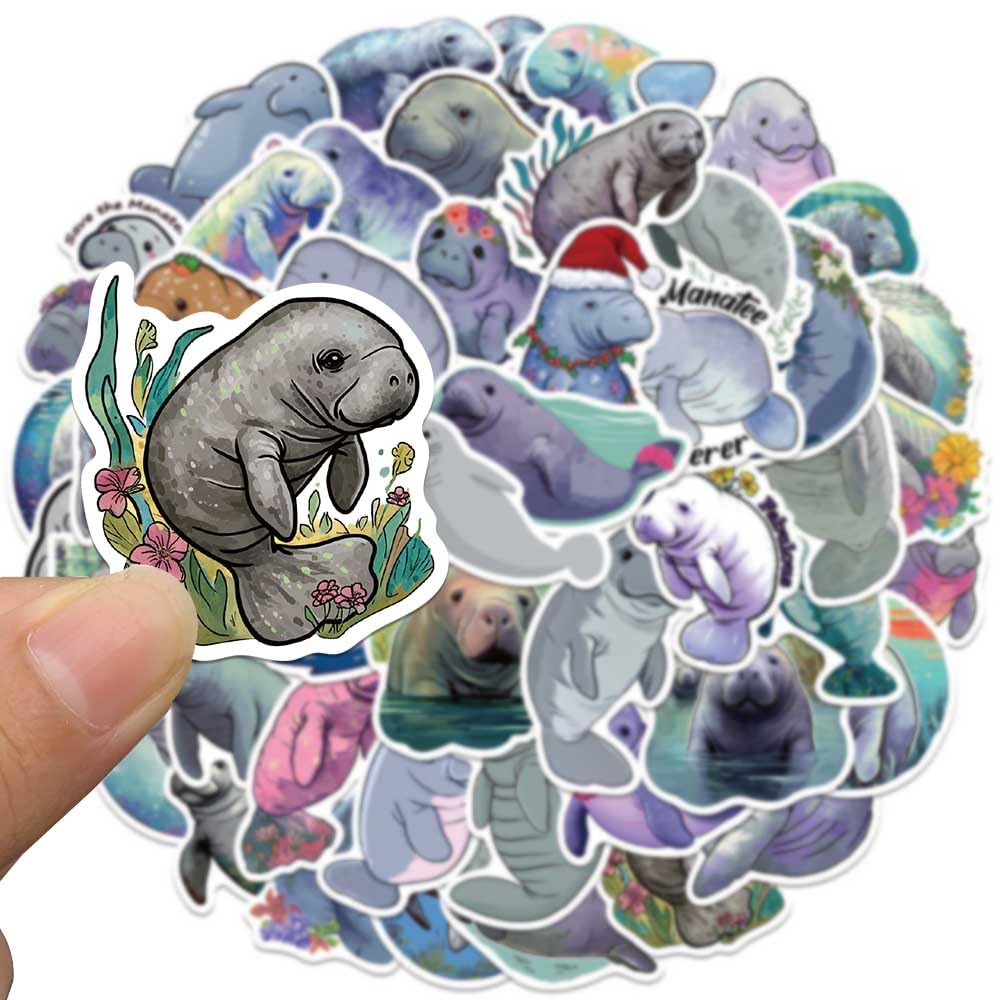 Jaurney Manatee stickers on a skateboard add color and adhesion.