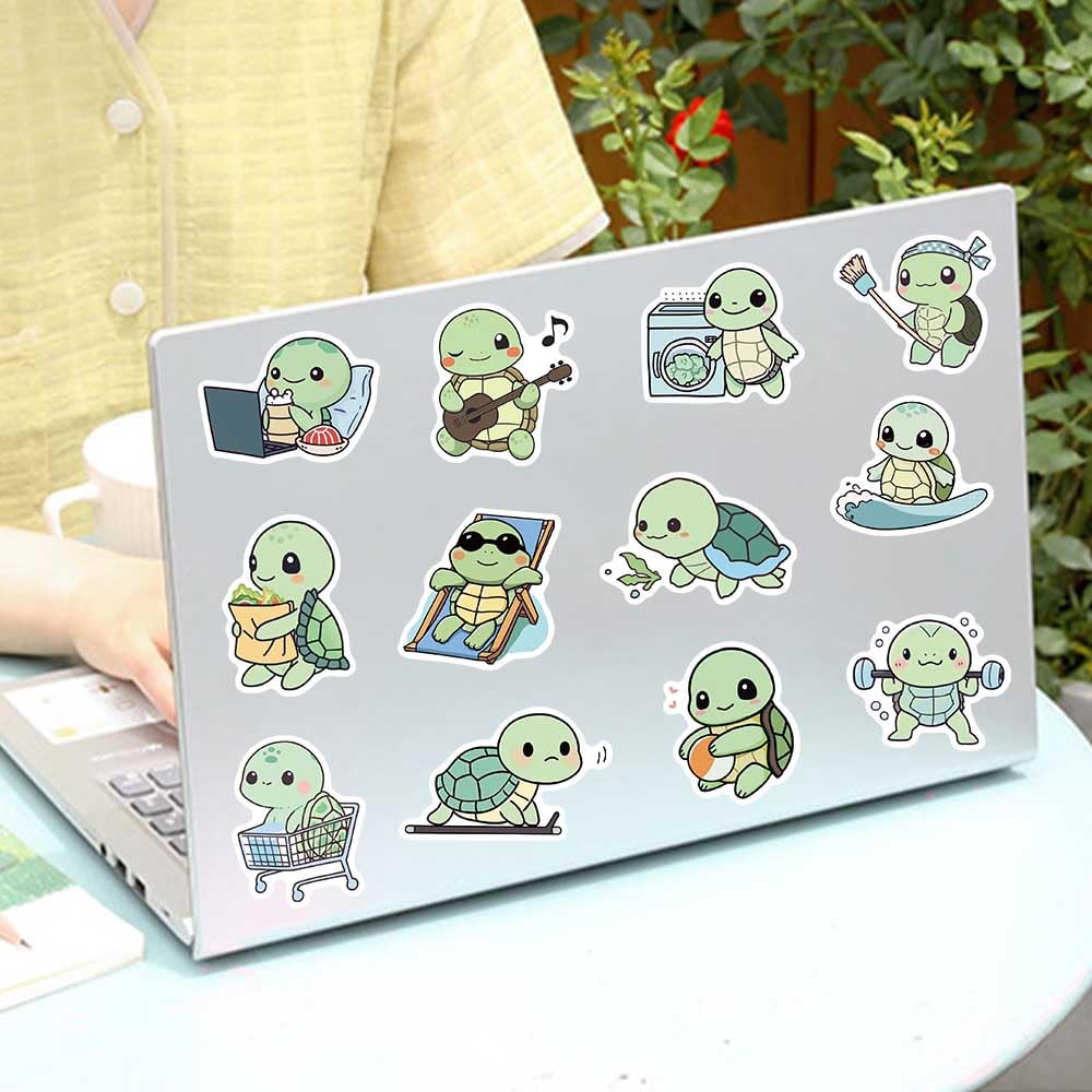 Jaurney turtle stickers decorate skateboards with vibrant waterproof art