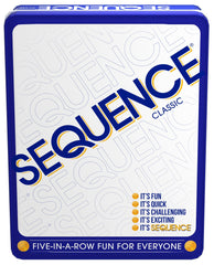 Jax Sequence in a Tin board and cards ready for quick setup and family play