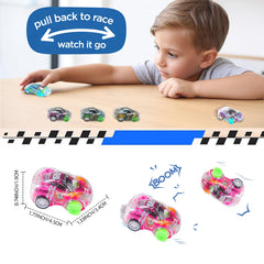Close-up of JAXXERO pull-back cars in bright colors