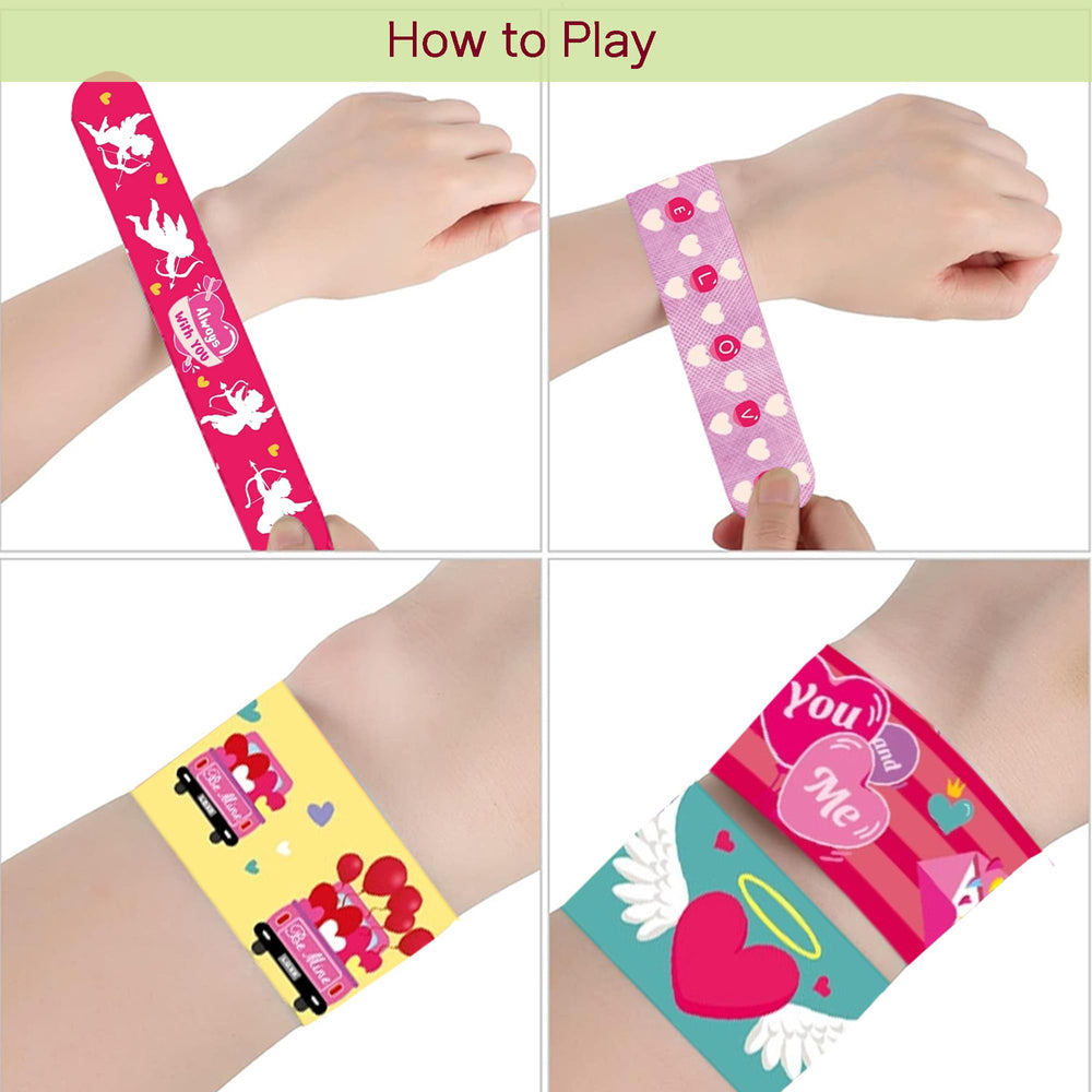 Assorted bright bracelet patterns to brighten valentines day.