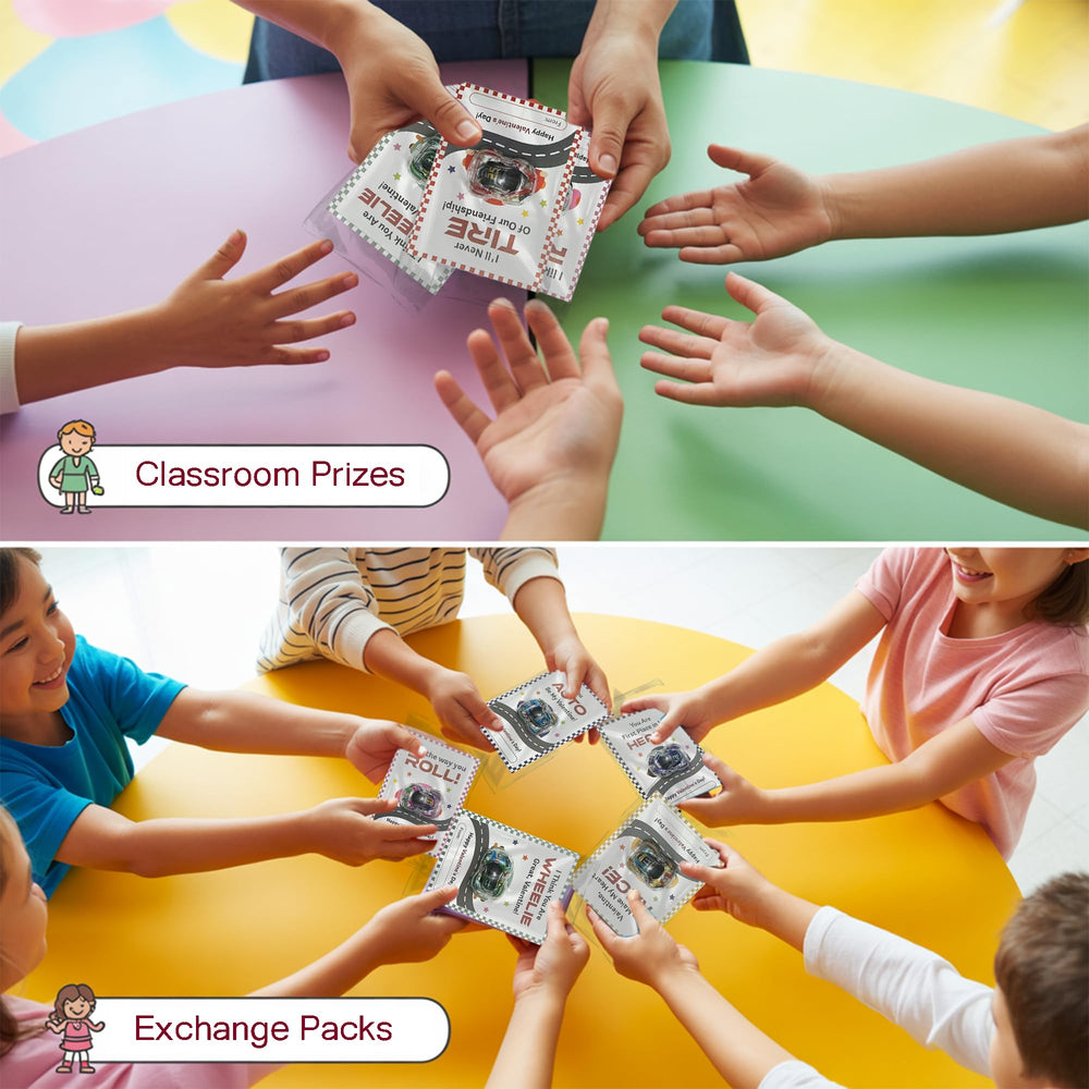 Kids exchanging JAXXERO Valentine cards in a classroom