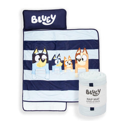 Jay Franco Bluey nap mat with embedded pillow for cozy nap time.