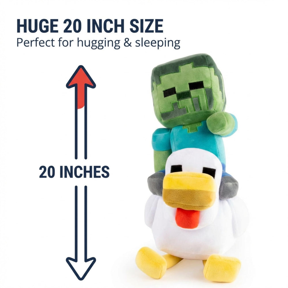 Jay Franco Minecraft zombie-chicken plush close-up of face and stitching.