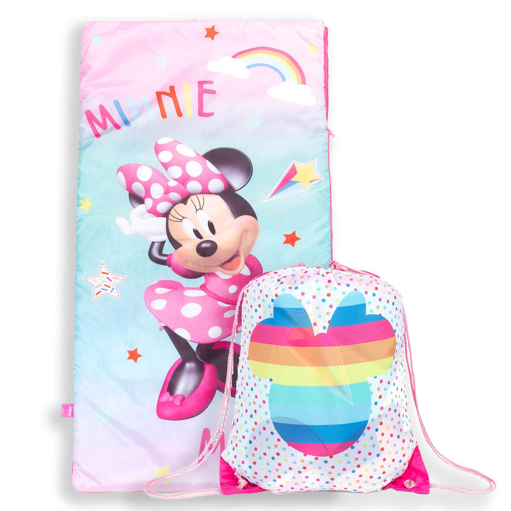 Jay Franco Minnie Mouse Bowtique slumber sack front view for cozy sleepovers.