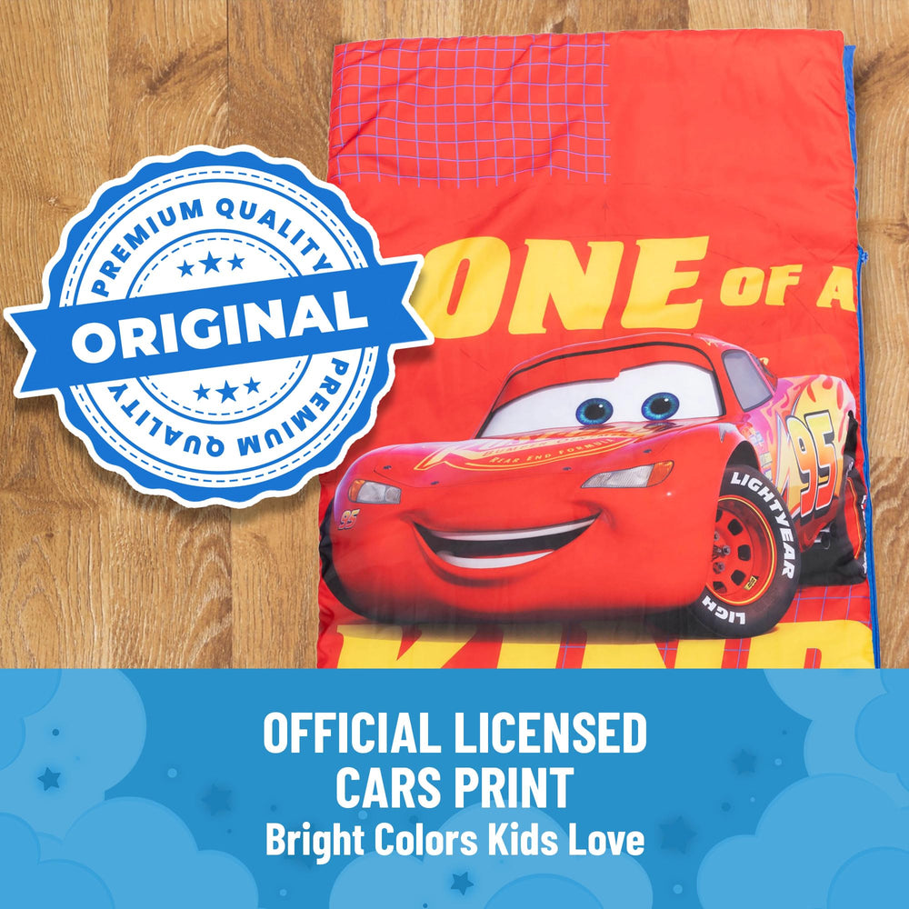 Jay Franco Cars slumber sack pairs with Cars bedding for a coordinated look.