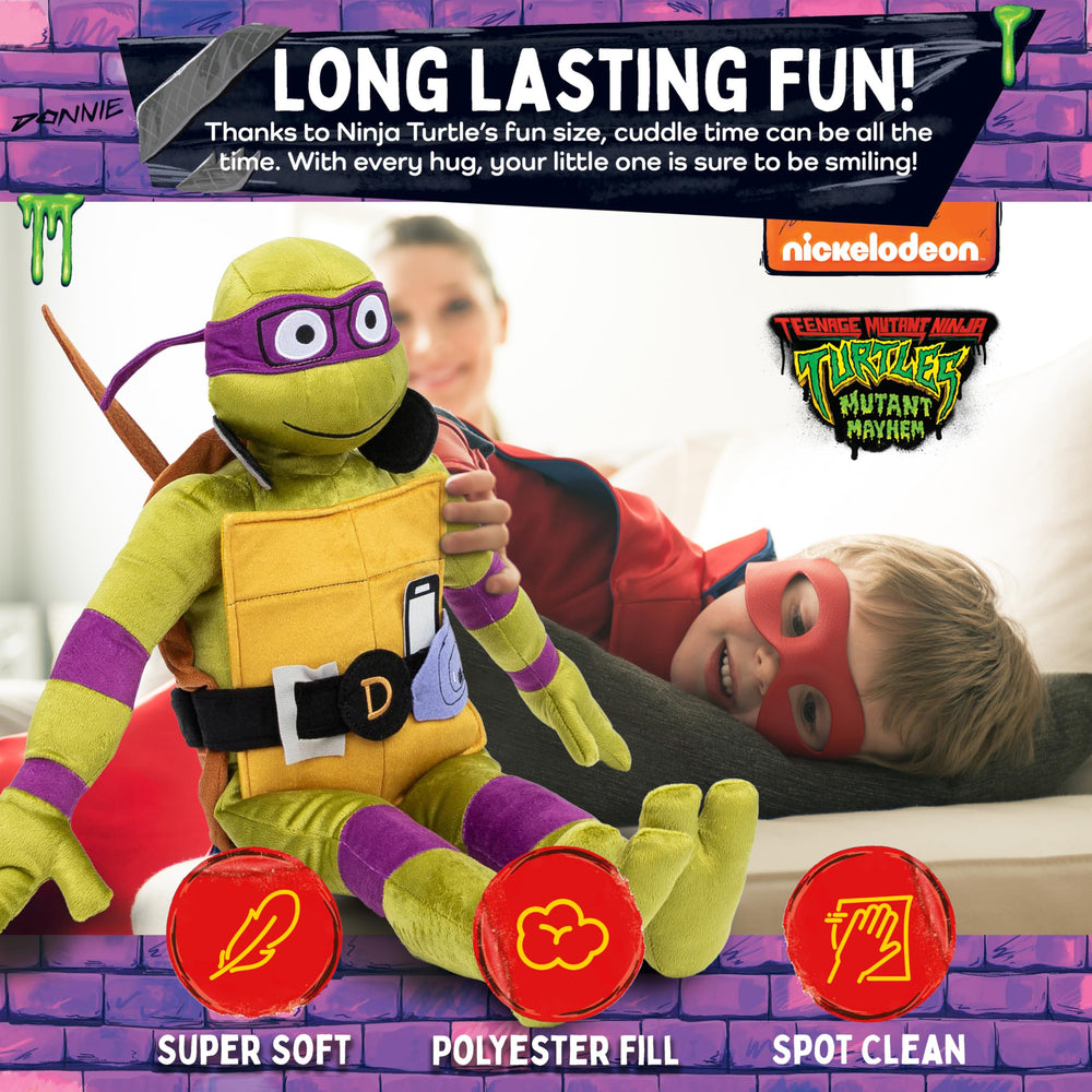 Jay Franco TMNT Donatello plush in bed for cozy comfort