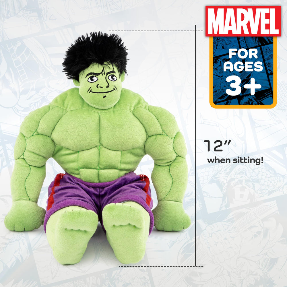 Jay Franco Marvel Hulk plush buddy close-up shows soft microfiber fabric for comfy hugs.