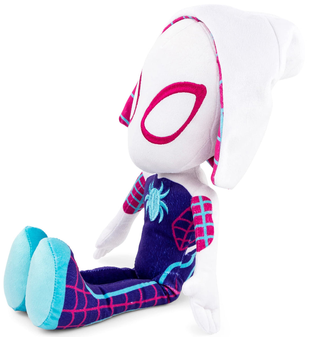 Child hugging Gwen Ghost-Spider pillow buddy for travel comfort