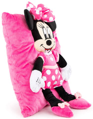 Jay Franco Minnie Mouse 3D Snuggle Pillow in a colorful bedroom setup.