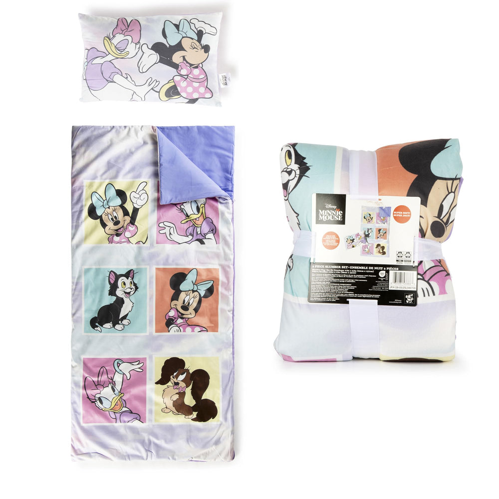 Jay Franco Minnie Mouse slumber bag with vibrant print, ideal for cozy sleepovers.