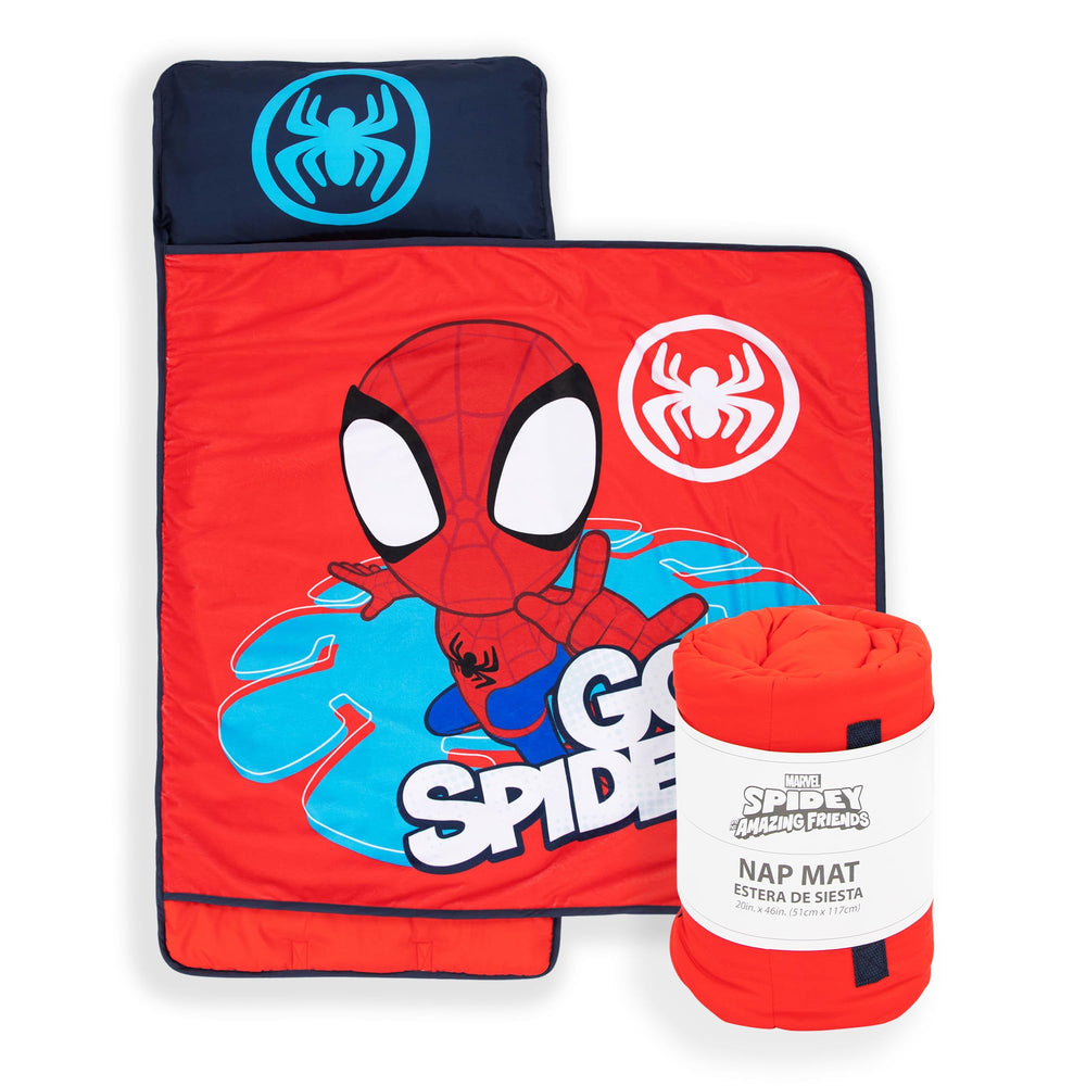 Jay Franco Spiderman nap mat with embedded pillow for comfort