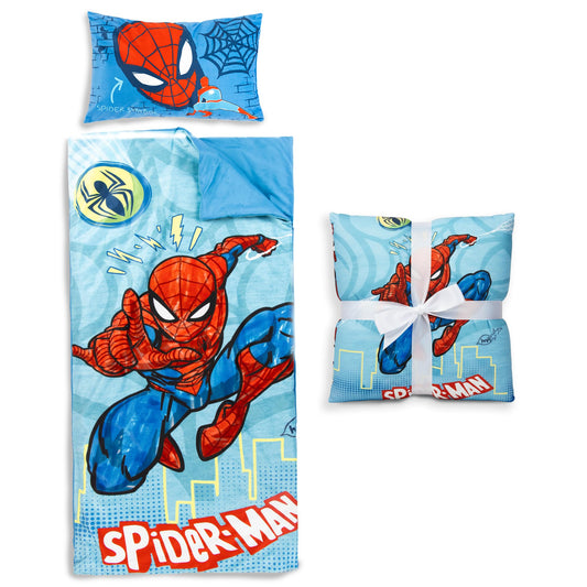 Jay Franco Spiderman slumber bag 54x27βsoft and roomy for cozy naps and sleepovers.