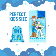 Jay Franco Toy Story slumber sack with drawstring bag for easy packing