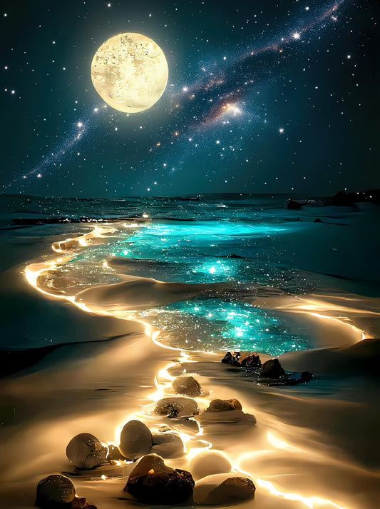 Jazcimdo Moonlight Beach puzzle, 1000 pieces, Moonlit waves for relaxing wall art.