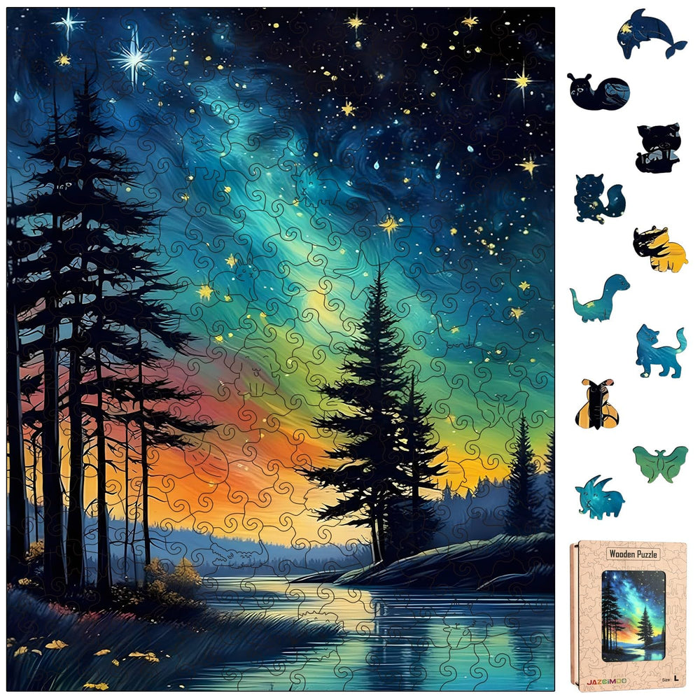 Jazcimdo Northern Lights wooden puzzle assembly enhances focus and cognitive engagement.
