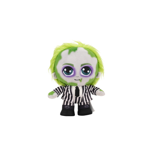Jazwares Beetlejuice plush in striped suit, ultra-soft cuddle buddy for display or play.