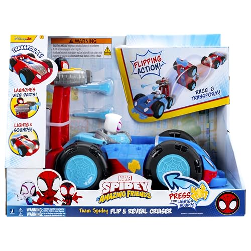Jazwares Marvel Spidey Team Spidey Flip Cruiser flips to reveal characters for dramatic play.