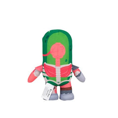 Jazwares Pickle Rick plush in hand shows portable cuddle for travel.