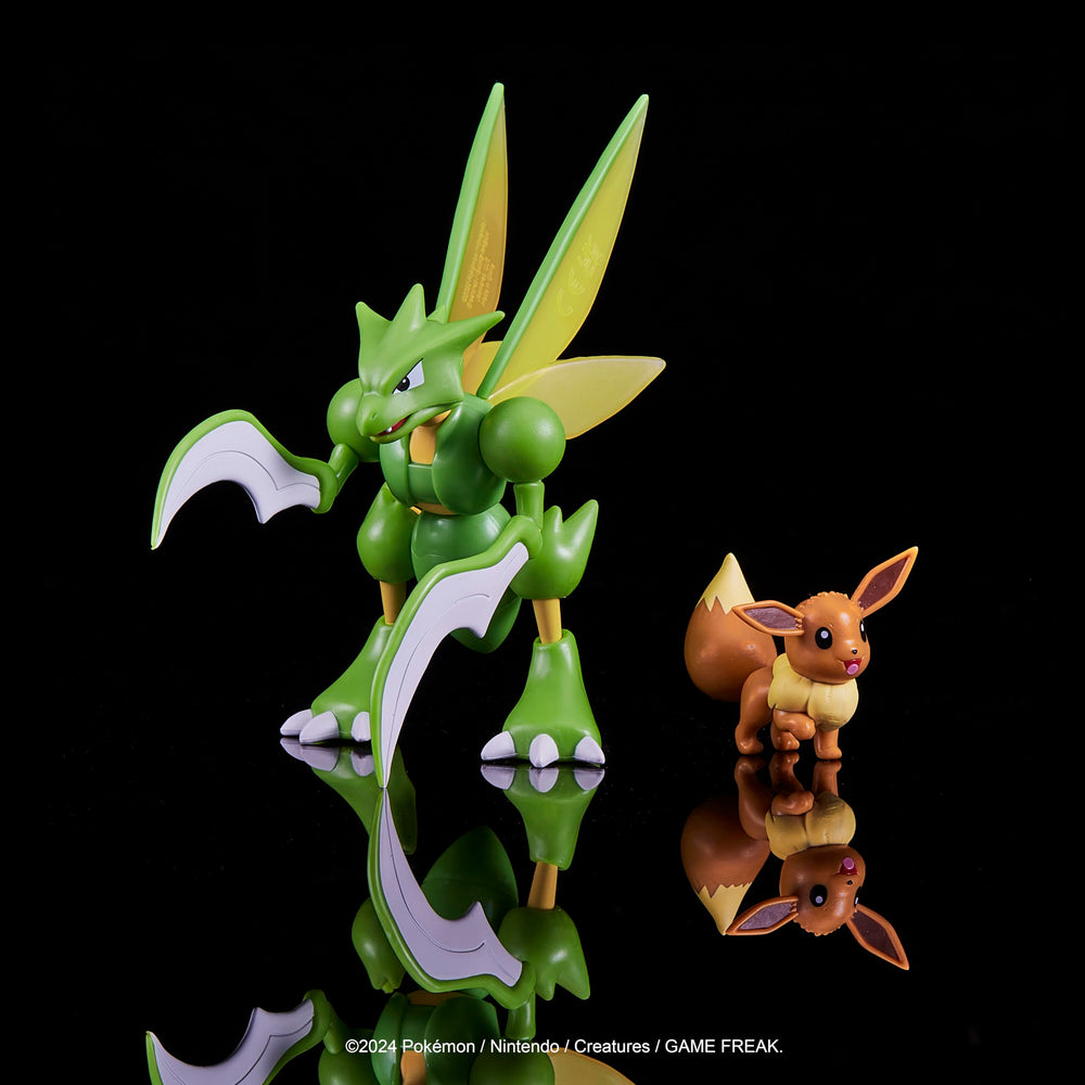 Jazwares duo of Eevee and Scyther ready for battle display.