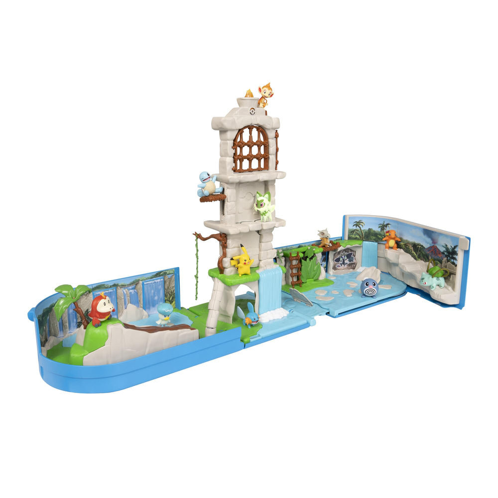 Jazwares Pokemon Carry Case Battle Ruins Playset in portable backpack form for travel-ready battles.