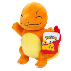 Jazwares Pokémon Charmander plush face close-up, ultra-soft fabric ideal for cuddling.