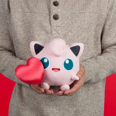 Jazwares Pokemon Jigglypuff plush with heart accessory for gift-ready moments.