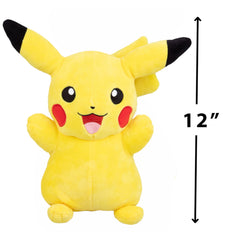 Jazwares Pikachu plush 12in front view, bright yellow and huggable.