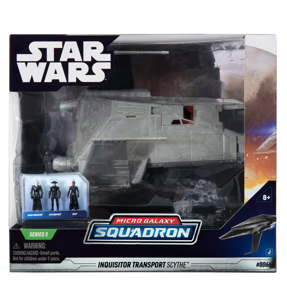 Jazwares Star Wars Micro Galaxy Squadron Inquisitor Transport Scythe wing activation shows flight and landing modes