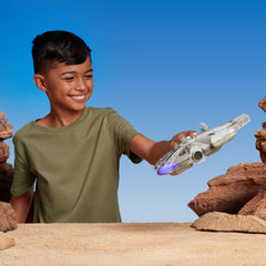 Jazwares Millennium Falcon rotating cannons for poseable battle-ready looks.