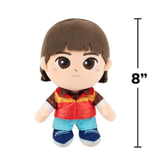 Jazwares Will Byers Plush displayed with the crew creates a complete Stranger Things scene.