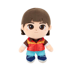 Jazwares Stranger Things Will Byers Plush face embroidery highlights soft, detailed craftsmanship for display.